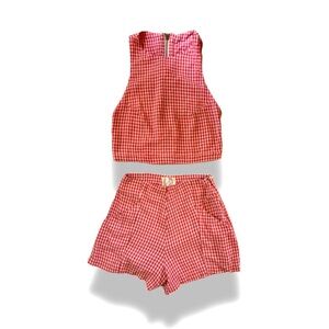 Red Gingham Sleeveless Top and Shorts Set